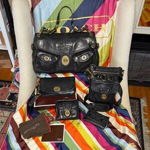 Coach Black Legacy Set-Leigh satchel, Sm Kisslock Wallet, Ltd Ed Clutch, Hippie+